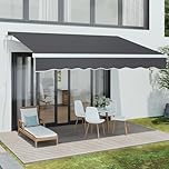 Dripex Awning Retractable Manual Awnings for Patio Garden, 3.5 x 3m Anti-UV and Waterproof Canopy Outdoor Sun Shade with Fittings & Hand Crank for Balcony - Grey