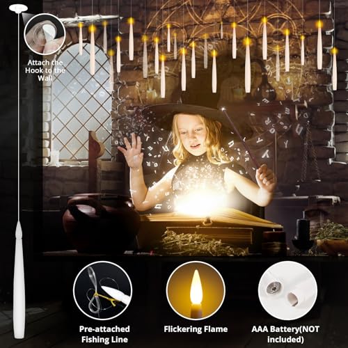 Image of 24Pcs Floating Candles with 2 Wand Remote Timer for Halloween Decor - White