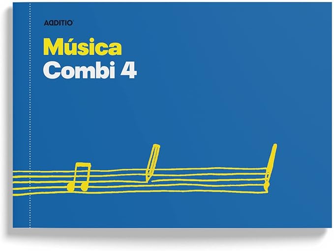 ADDITIO - Cuadernos de música COMBI 4 para la iniciación a la música | 4 pentagramas de 20mm página | 48 páginas | Tamaño 24x17cm | Papel ecológico | Hojas microperforadas | Hojas para dibujar | Azul