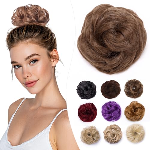 Elailite Chignon Facile Per Capelli Finto Castano Chiaro, Ciambella Parrucca Coda Corta Accessori Donna Forcine Protesi Topper Toupet Ferma Extension Per Capelli Ricci 35g