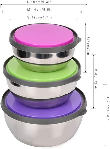 Miniatura 2 de Juego de 3 tazones de acero inoxidable multicolor, cuenco de almacenamiento de alimentos con tapa hermética sellada, contenedor de caja de alimentos