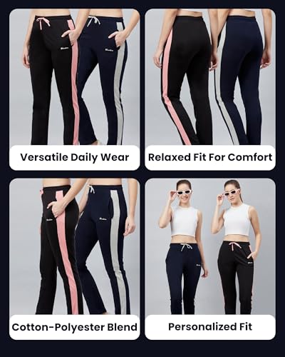 Image of BLINKIN Women's Relaxed Fit Mid Rise Cotton Pajamas Combo, Pack of 2-The Ultimate Track Pants : Ideal Lower for Night Wear & Comfort Wear