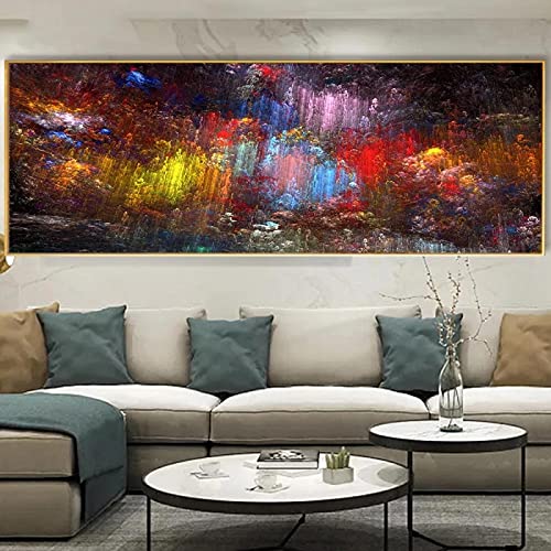 Peinture murale moderne avec nuages abstraits colorés sur grande toile 70x210 cm
