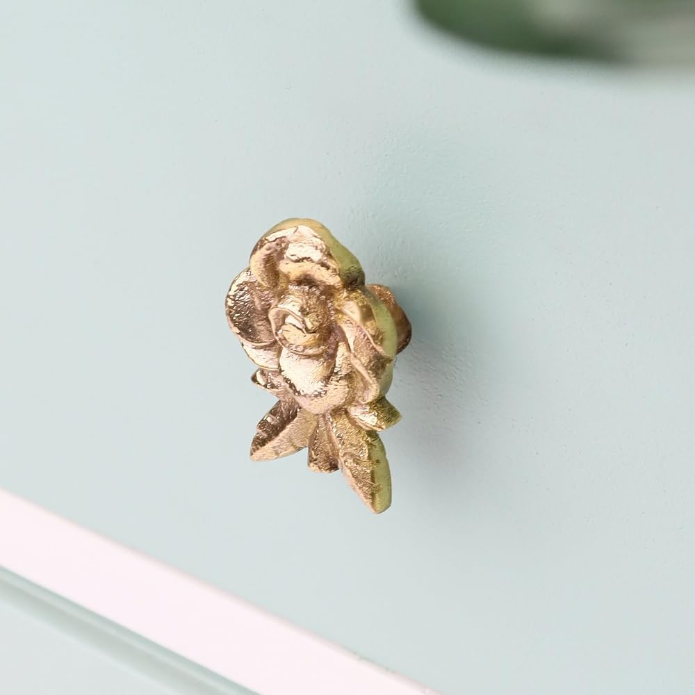 Indian Shelf 6 Piece Golden Brass Rose Classic Cabinet Knobs Drawer Handles Dresser Pulls Vintage Touch