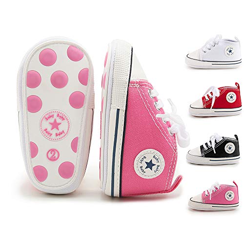 Miamoo Infant Baby Boys Girls Canvas Sneakers High Top Lace up Crib Casual Shoes Newborn First Walkers Cribster Shoe