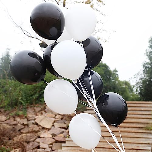 Image of 100pcs Black and White Balloons 12 Inch Thickened Latex Balloons for Birthday Wedding Graduation Party Decorations (Black White balloon)