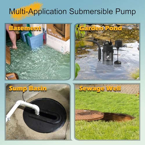 FLUENTPOWER Submersible Sump Pump 3/4HP 3500GPH, with Piggy-back Vertical Float Switch and 10' Cord, Portable Electric Cast Aluminum Sump/Sewage Pump for Basement Pool Garden Pond Basin, Black by FLUENTPOWER - Image 7