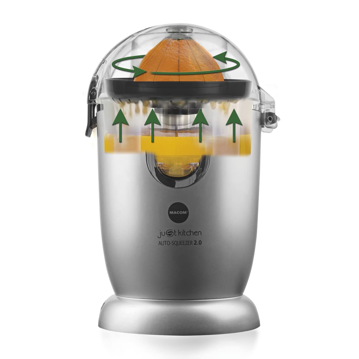 MACOM 874 Spremiagrumi Auto Squeezer 2.0, completamente Automatico, spreme con il semplice tocco di un Pulsante tutti gli agrumi, completamente smontabile per una facile pulizia