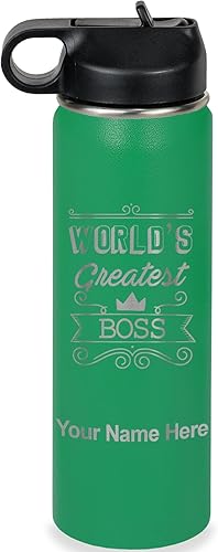 Miniatura 39 de LaserGram Botella de agua personalizada, World's Greatest Boss, acero inoxidable de doble pared aislada al vacío con popote superior, regalo grabado