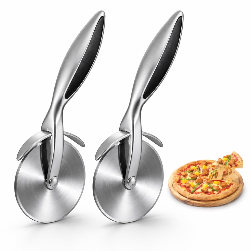 2PCS Premium Stainless Steel Pizza Cutter Wheel, StStainless Steel Sharp Pizza Slicer with Comfortable Grip Handle, Manual Pizza Slicer Tool for Flatbreads, Pies and Baking Preparation