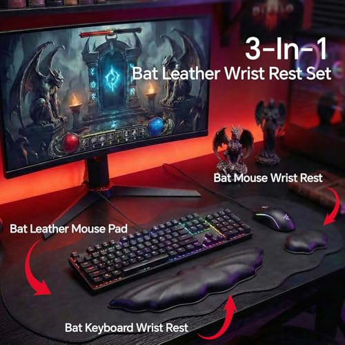 Tscuite Bat Mouse Pad, 3 in 1 PU Leather Mousepad with Wrist Rest — view 5