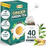 LeafLea Ginger Green Tea, 40 Individually Wrapped Tea Bags of Soothing Green Tea Blend with Natural Ginger Root, Sweetened with Stevia, Supports Digestion and Immunity, Low Caffeine, Sugar-Free