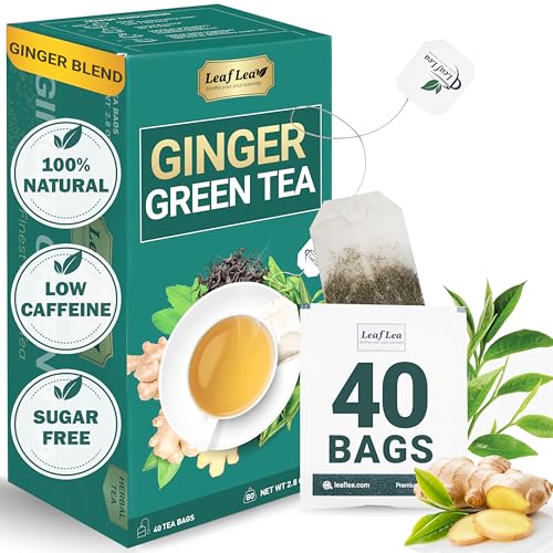 Image of LeafLea Green Tea With Ginger Bags, Digestion & Immune Support, 40 Count