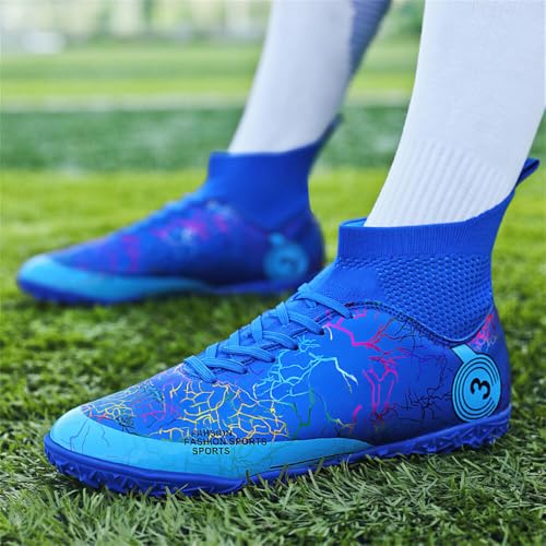 VTASQ Boys Football Boots Kids Astro Turf Trainers Junior Football Shoes Girls Soccer Shoes Indoor Outdoor Athletic Sneakers Non-Slip Sports Shoes Unisex Blue UK 13 Child - Image 4