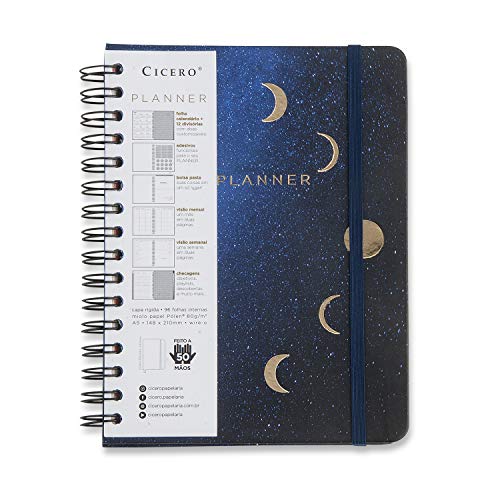 Planner Wire-o Astral Lua, Cicero, 3526, Azul, Mensal e Semanal, 75 Folhas, Papel Pólen 80g/m², Tama