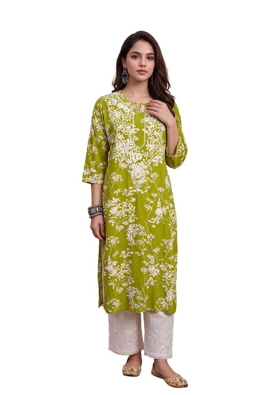 Image of Zainab Mulmul Straight Kurta |Chikankari | Chikankari Kurta | Chikankari Short Kurti | Lucknowi Chikankari Kurti (WL155-P)