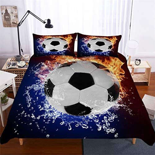 Stillshine Football Sports Bedding Set, Duvet Cover and Pillow Case Microfiber Yin Yang Water Fire Multi-Colored Graffiti Duvet Cover With Zipper (Football 12,Single 135x200 cm)