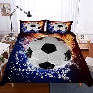 Stillshine Football Sports Bedding Set, Duvet Cover and Pillow Case Microfiber Yin Yang Water Fire Multi-Colored Graffiti Duvet Cover With Zipper (Football 12,Single 135x200 cm)