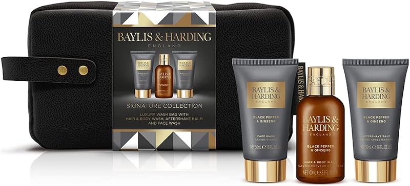 Conjunto de presente masculino Baylis & Harding com nécessaire, Black Pepper & Ginseng, 3 peças