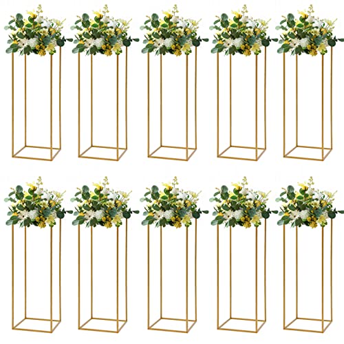 DYRABREST 10 Pcs Gold Wedding Flower Centerpiece, Metal Flower Stand, 24in/60cm Tall Geometric Vase for Table, Home Party Wedding Decorations