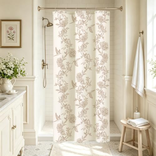 MitoVilla Small Stall Beige Cotton Shower Curtain for Bathroom,36 x 72