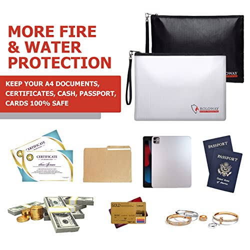 Roloway Fireproof Document Bag (13.4 X 9.8 Inches), Fireproof Money Bag For Cash, Fireproof Envelope For A4 Documents With Zipper & Strap (2-Pack) #TOP4