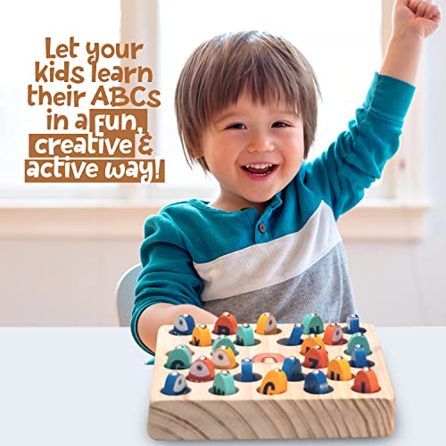 A&E Kids World Magnetic Wooden Fishing Game For Children Aged 3+ – Montessori 26-Piece Sorting Puzzle/Letter Tracing Board – Learn The Alphabet, Develop Motor Skills, Practice Color Recognition #TOP6