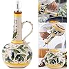 Ceramic Olive Oil Dispenser Bottle 23oz - Hand Painted Italian Style Kitchen Cruet for Oils, Sauces, Vinegar - Decorative Stoneware