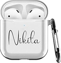 MITZVAH Custom Name Personalised Airpod 2 Case for Airpods 1st and Airpod 2nd Generation Case Cover, Customized Airpods 2 Transparent case with Keychain (Simple Name-Black)