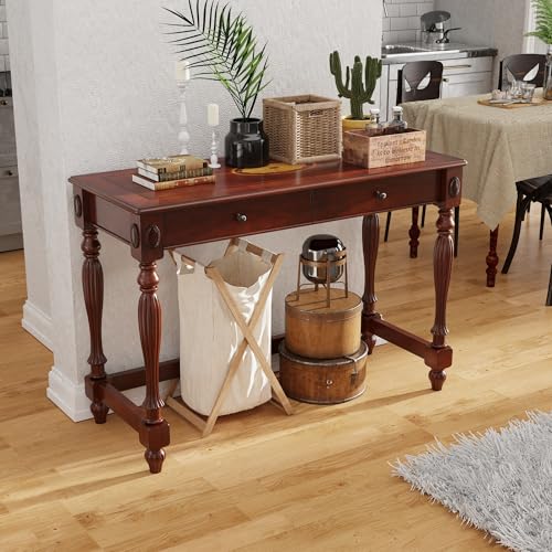 Solid Wood Computer Writing Desk with 2 Storage Drawers, Traditional