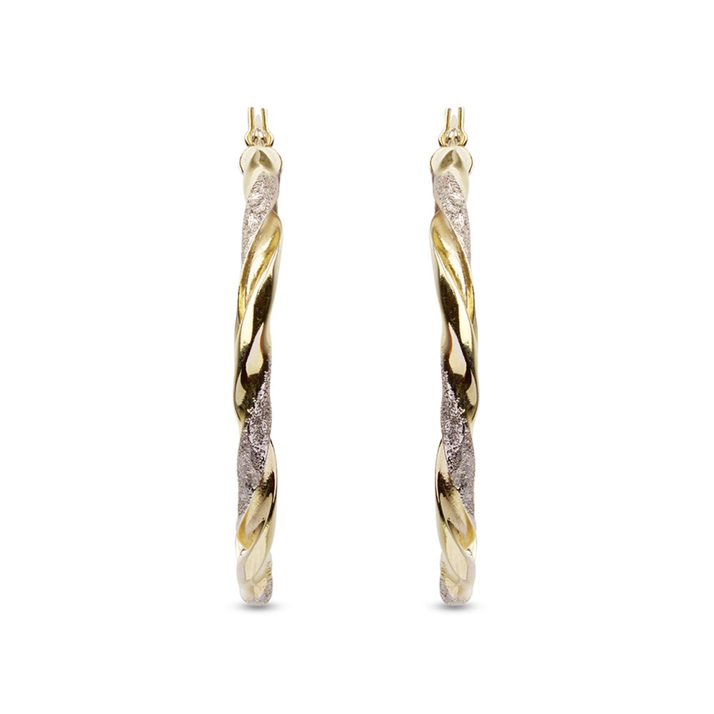 LeCalla Echte 925 Sterling Silber texturiert zwei-Ton dreifach 14K vergoldet leichtes italienisches Design Ohrringe für Frauen Durchmesser 25,30,40,45,50mm