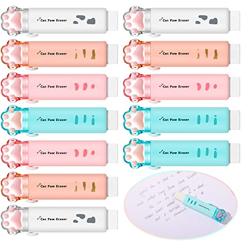 12 Packs Cat Paw Shaped Retractable Pencil Eraser Cute Rubber For Kids Cyan White Orange Pink Erasers Kawaii Eraser Aesthetic Erasers Portable Push Pull Rubber Eraser For Students Office School #TOP5