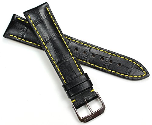 RIOS Bracelet en cuir véritable fait main noir croco 20mm - L'héritage horloger à votre poignet
