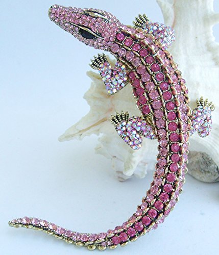 Image of 4.13 inch Alligator Crocodile Brooch Pin Pendant Austrian Crystal BZ5009