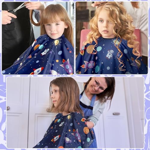 JANYUN Cartoon Weltall Friseurumhang Professioneller Haarschneideumhang Verstellbarer Friseur Umhang und Nackenstaubbürste für Kinder und Erwachsene Friseursalon Zubehör
