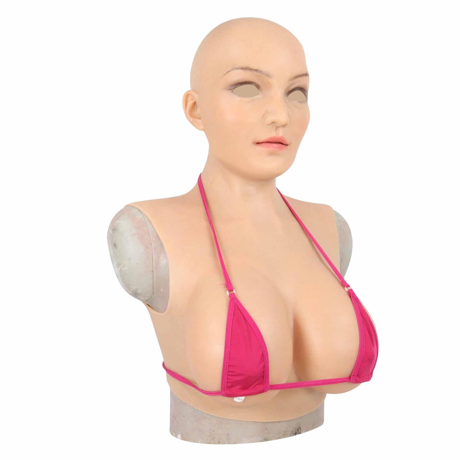 CRODRES Women Mask Silicone Head Masks Face Female Disguise Mask With Breast Forms for Crossdresser Halloween Cosplay