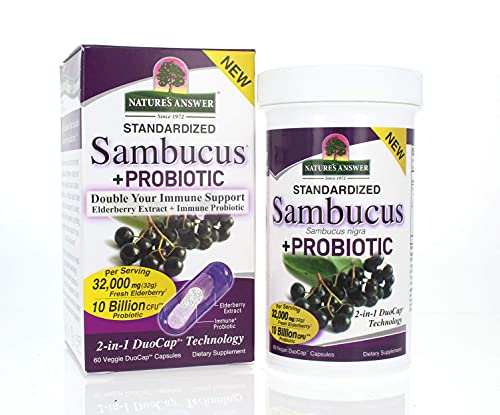 Nature's Answer Sambucus + Probiotic | New 2-in-1 Double Your Immune Support | 32,000mg Standardized Fresh Elderberry Duo Cap with 10 Billion CFU Probiotic | Gluten-Free, Non-GMO | 60 Vegan Capsules