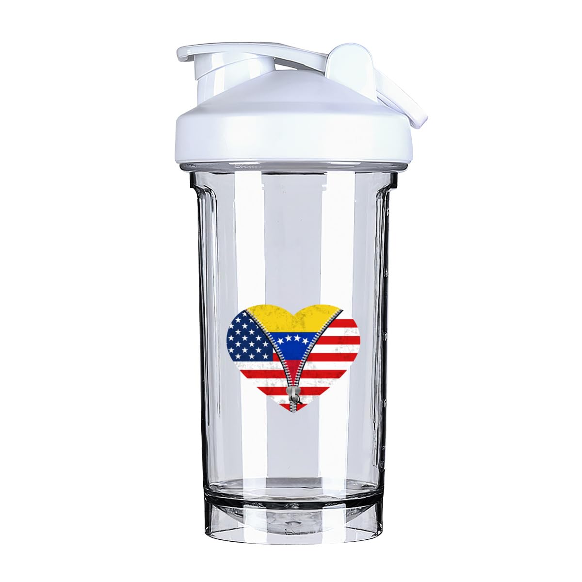 Heart America Flag and Venezuelans Flag 18 Ounce Shaker Cup,Fashion Theme Pattern Shaker Bottle Leak-proof Workout Shake Bottles 500ML/18 oz Perfect for Pre Workout