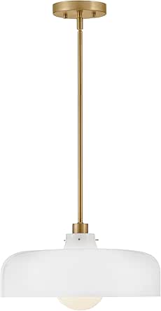 Lark Maisie Medium Pendant - Single Light, Classic, Wide Case Opal Glass Shade - Lacquered Brass Finish