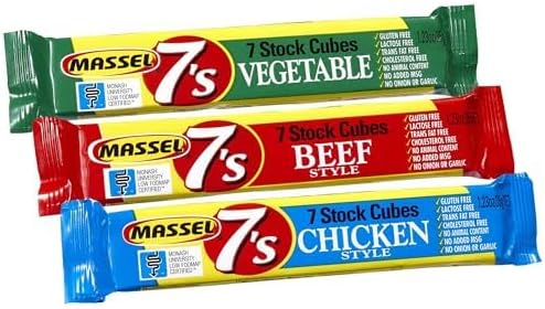 Massel 7's, Low Fodmap Stock Cubes, Variety, Vegan & Gluten-Free, Pocket-Sized Broth Cubes, Beef, Chicken, and Vegetable Flavours, 35g, Pack of 9