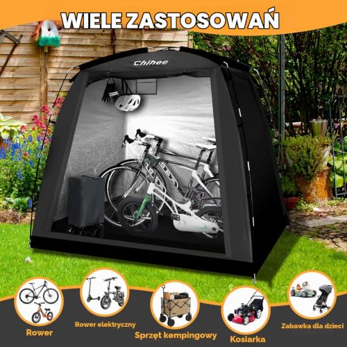 Chihee Schronisko ogrodowe, pokrowce rowerowe, wiata rowerowa, wiata do przechowywania, wodoodporny namiot podróżny na 2 lub 3 rowery, 2-drzwiowe przechowywanie na zewnątrz (czarny)
