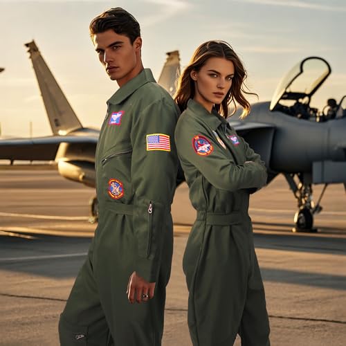 DigiTizerArt Men's Fighter Pilot Flight Suit Costume - Air Force Jumpsuit Army Military Cosplay for Adults (Medium)