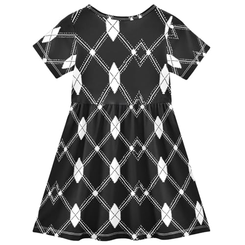 Black White Plaid Girls Dresses Sundress Kids Short Sleeve Casual A Line Dresses2