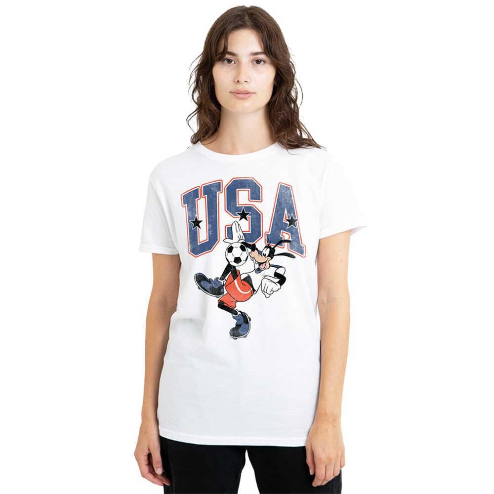 Disney Goofy Football USA Ladies T Shirt, White, Large