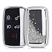 Produktbild kwmobile Autoschlüssel Hülle für Land Rover Jaguar - TPU Schutzhülle Schlüsselhülle Cover für Land Rover Jaguar 5-Tasten Funk Autoschlüssel Schneekugel Sterne Design Silber Metallic Silber