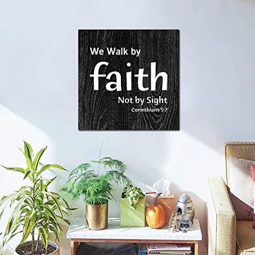 Tollyee Wooden Printed Sign With Saying We Walk By Faith Not By Sight Decorative Wood Signs Plaques Inspirational Quote Wood Sign For Home Cabin Front Door Outdoor Decoration 16X16In #TOP4