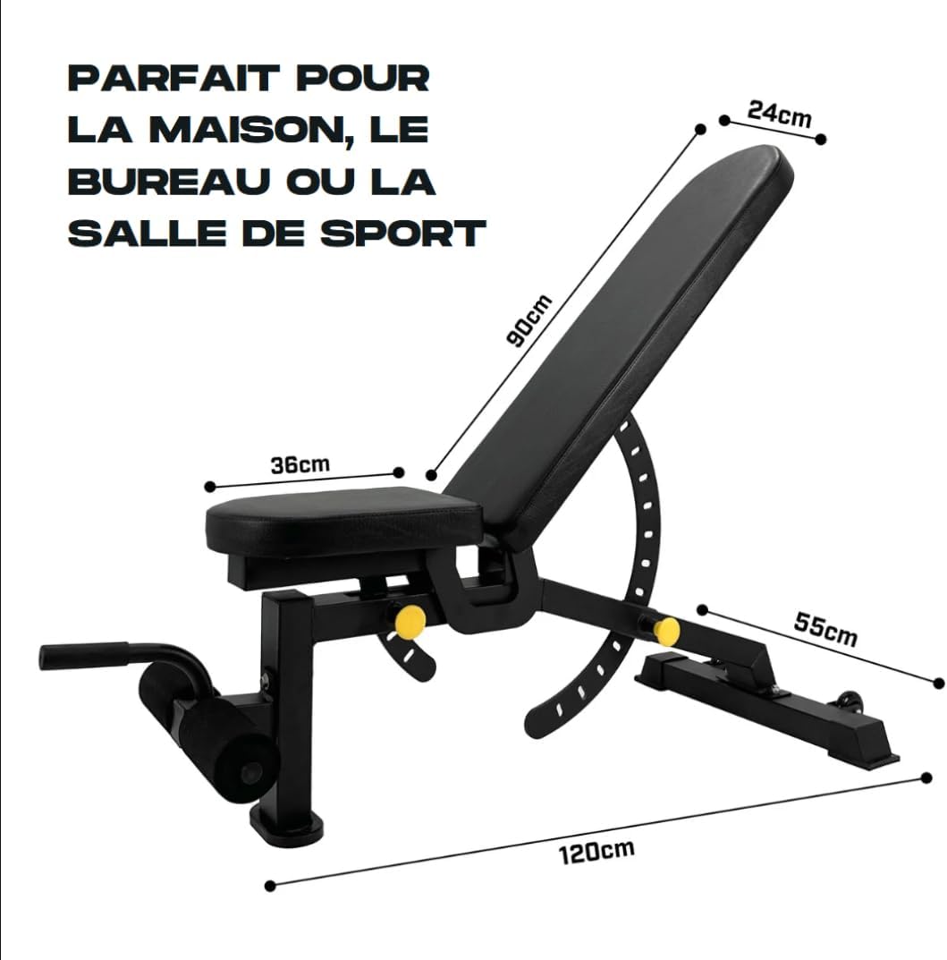 BRAINGAIN Adjustable Weight Bench with dimensions labeled