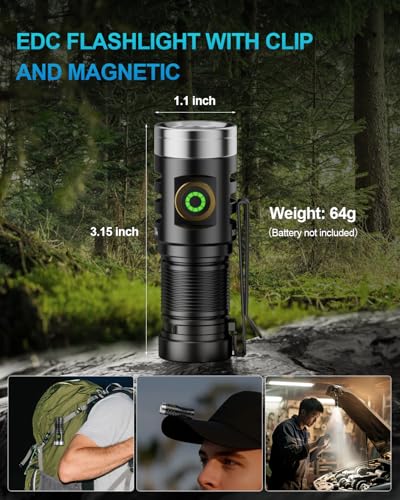 VOLISABER EDC Rechargeable Handheld Flashlight, 1600 Lumens Mini LED Powerful Super Bright 5 Modes Pocket Flashlights with Magnet and Two-Way Clip for Camping, Outdoor, Emergency — view 5