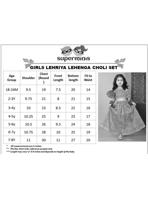 Image of superminis Girl's Cotton One Shoulder Lehariya Printed Readymade Lehenga Choli And Net Dupatta Set