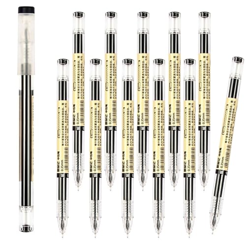 Gel Ink Pen Liquid Ink Rollerball Pens Quick-Drying Extra-Fine Ballpoint Pens Premium Japanese Style 0.35mm point Rolling Ball Maker Pens for Office School Stationery Supply 12 Pcs/Set Black
